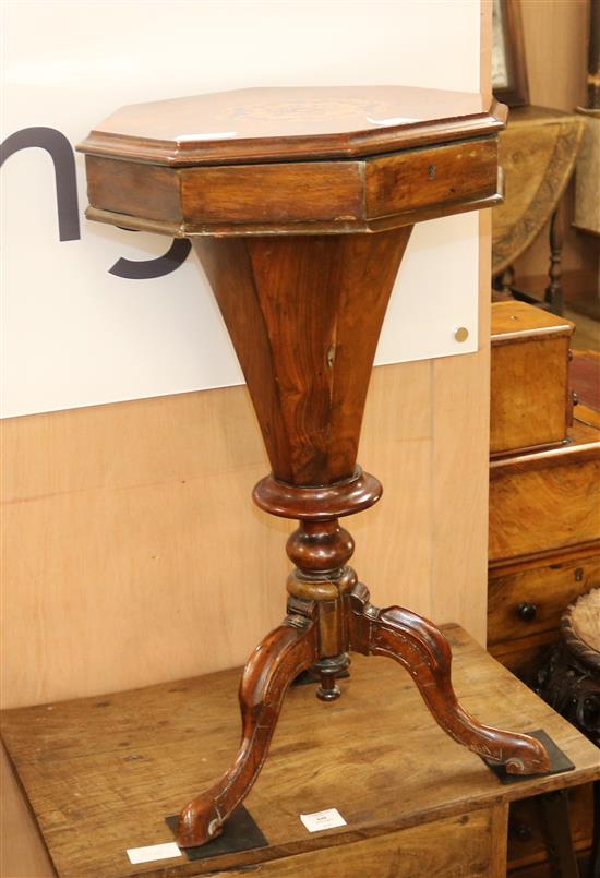 A Victorian walnut trumpet work table, H.70cm